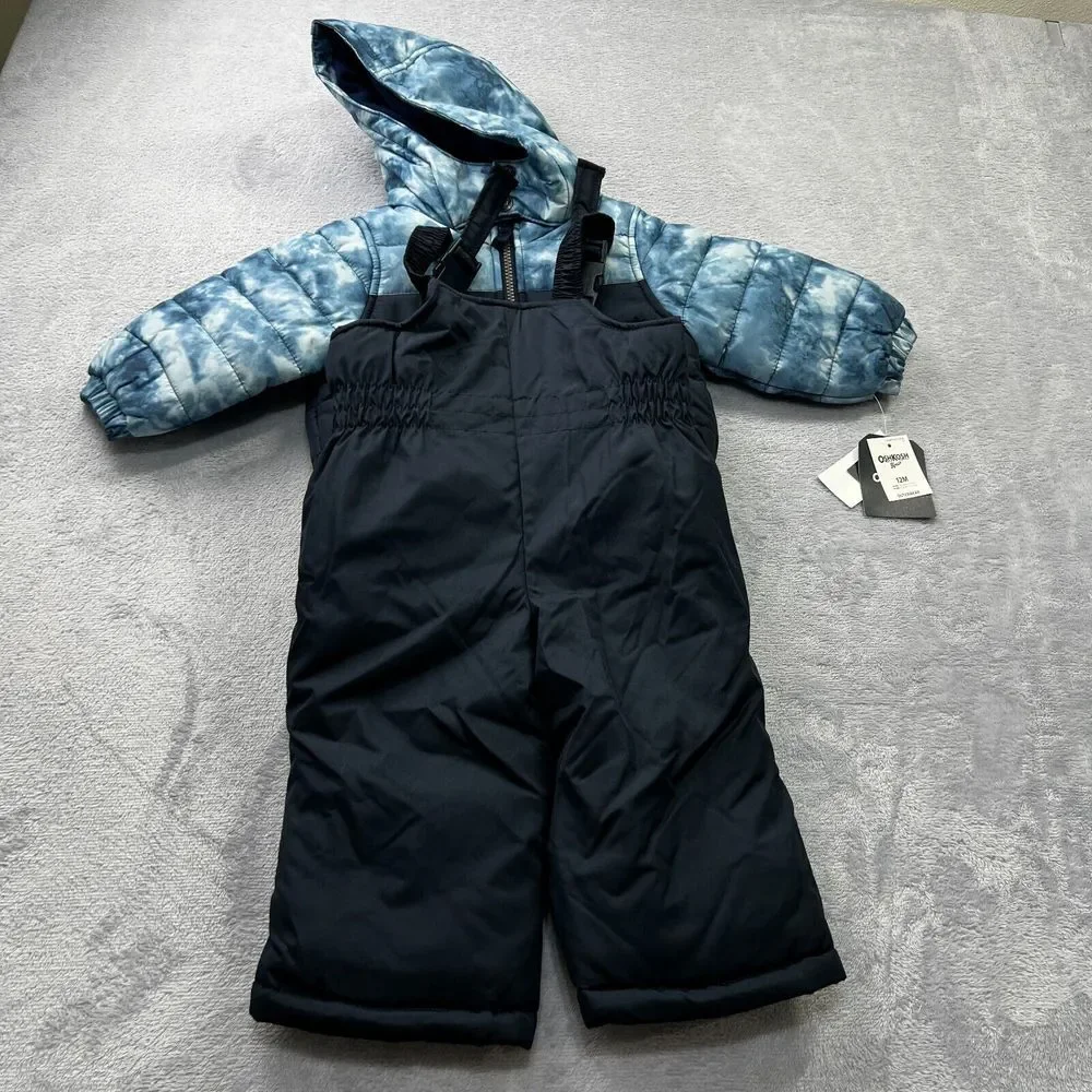 OshKosh B'Gosh Boys' 2-Piece Ski Jacket & Snow Bib Snowsuit 12M ( 21-25 Lb) Blue